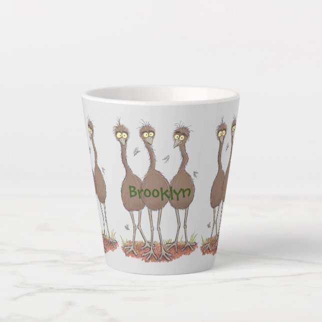 Caneca De Café Latte Imagem engraçada do desenho animado emu australian (Frente)