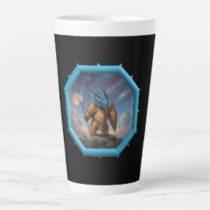 Caneca De Café Latte Imagem Fantasia Pequeno Dragão Azul em Armadura de