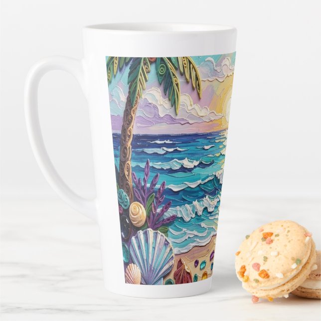 Caneca De Café Latte Impasto Beach and Sea Glass Sunset and Sunrise (In Situ)