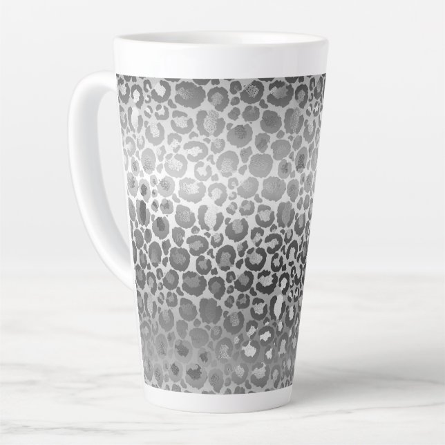 Caneca De Café Latte Impressão Animal Silver Glam Leopardo (Ângulo esquerdo)