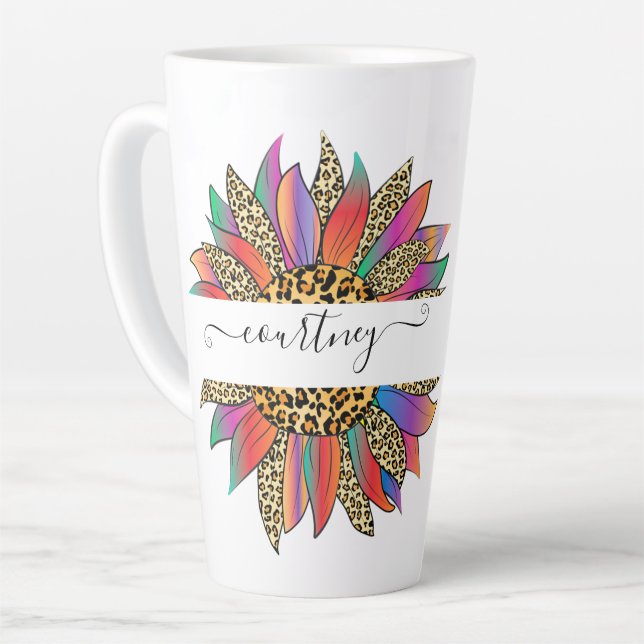 Caneca De Café Latte Impressão arco-íris e leopardo personalizada (Ângulo esquerdo)