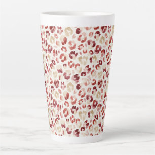 Caneca De Café Latte Impressão de Animal Leopardo Creme Vermelho Aniver