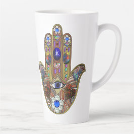 Caneca De Café Latte Impressão de Arte Judaica Hamsa Corações Flores Op