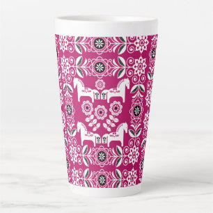Caneca De Café Latte Impressão de Cavalo Sueco Dala Rosa