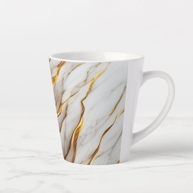 Caneca De Café Latte Impressão de Design de mármore branco e Dourado (Direita)