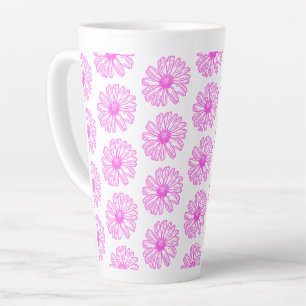 Caneca De Café Latte Impressão de Flor de Margarida Ultra-Rosa, Hippie