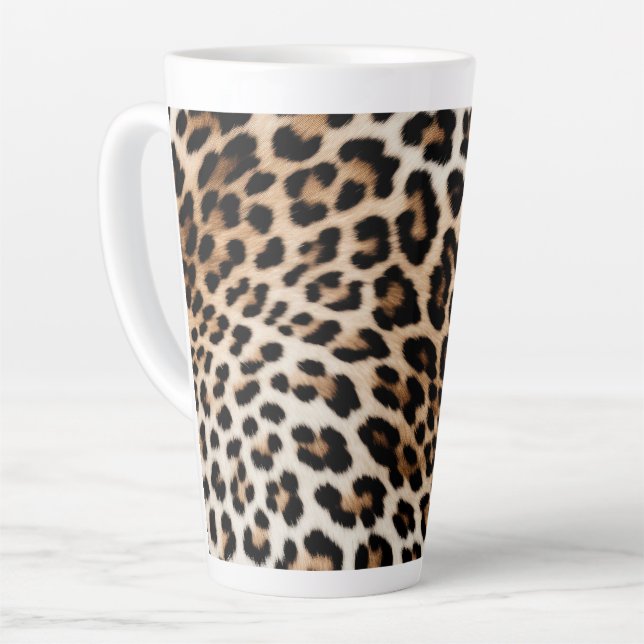 Caneca De Café Latte Impressão de Leopardo Castanho (Ângulo esquerdo)