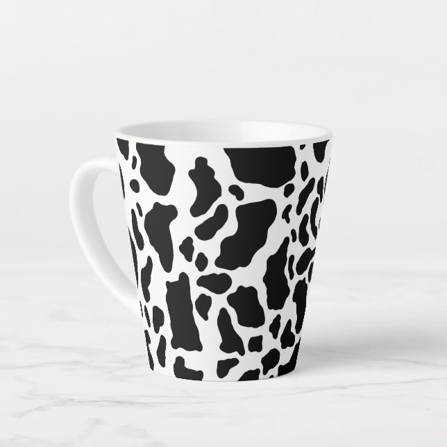 Caneca De Café Latte Impressão de Vaca Preta e Branca (Ângulo esquerdo)