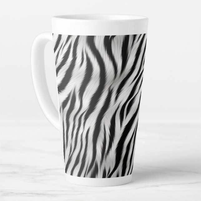 Caneca De Café Latte Impressão de Zebra Branca Negra (Ângulo esquerdo)