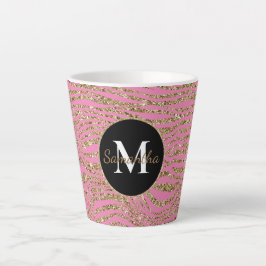 Caneca De Café Latte Impressão de Zebra Cinza Dourada Rosa