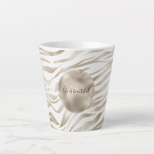 Caneca De Café Latte Impressão de Zen Cream Branco Cacau Castanho Zebra (Frente)