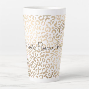 Caneca De Café Latte Impressão do Leopardo Branco Dourada de Bronze