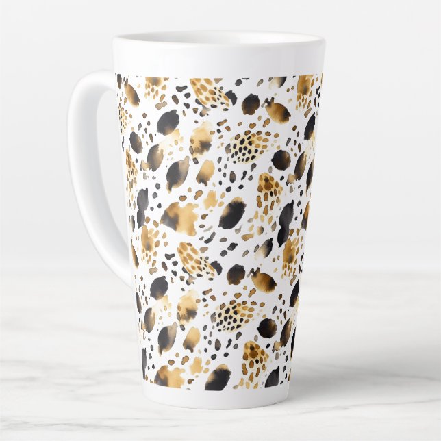 Caneca De Café Latte Impressão do Leopardo Branco Dourado (Ângulo esquerdo)