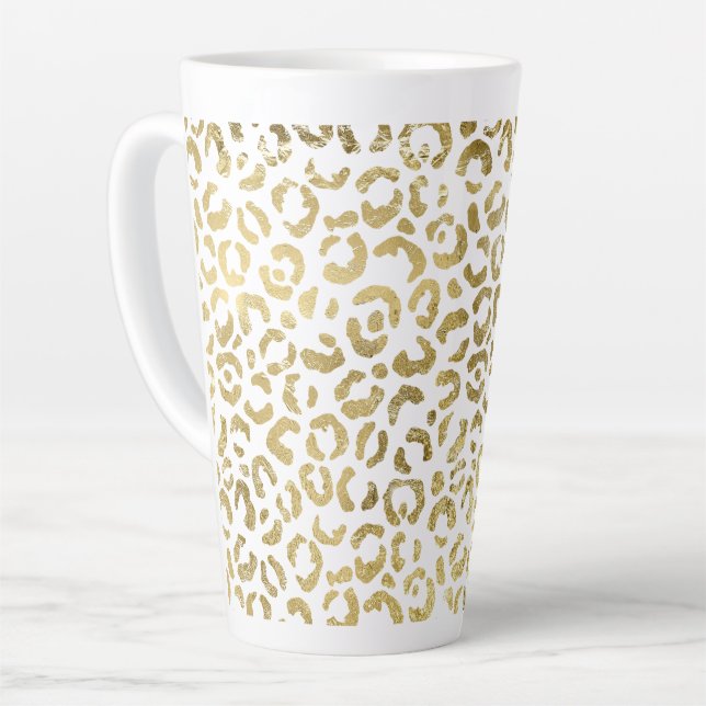 Caneca De Café Latte Impressão Dourada Glam Leopardo (Ângulo esquerdo)