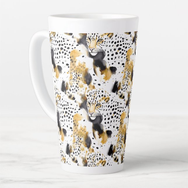 Caneca De Café Latte Impressão em animais de Leopardos Dourados amarelo (Ângulo esquerdo)