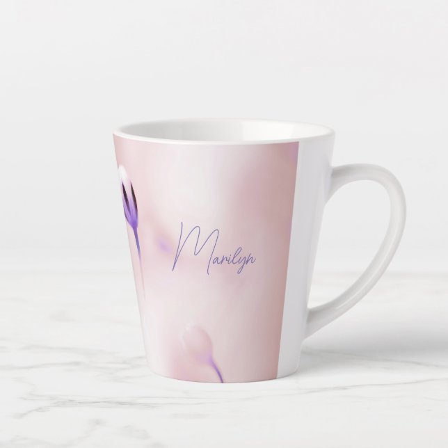 Caneca De Café Latte Impressão Floral Suave Lilac, Pequena Caneta Latte (Direita)