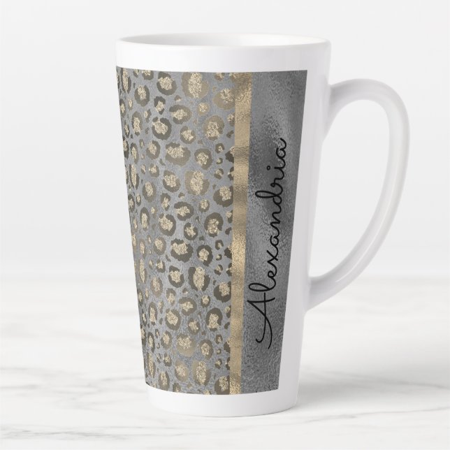 Caneca De Café Latte Impressão Leopardo brilhante em Cinzas brilhantes (Direita)