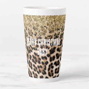 Caneca De Café Latte Impressão Leopardo de Creme Glitter Dourado Glam