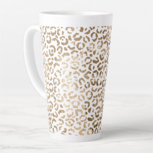 Caneca De Café Latte Impressão Leopardo Dourada branca