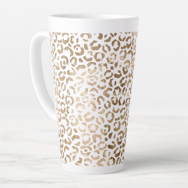 Caneca De Café Latte Impressão Leopardo Dourada branca (Ângulo esquerdo)