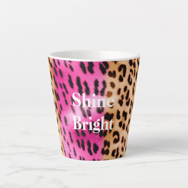Caneca De Café Latte Impressão Leopardo Dourada rosa (Frente)