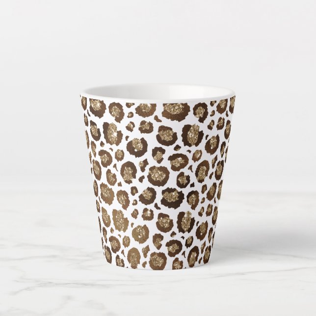 Caneca De Café Latte Impressão Leopardo Glitter Dourada (Frente)