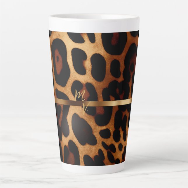 Caneca De Café Latte Impressão Leopardo Monograma na moda (Frente)