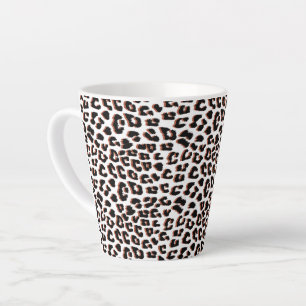 Caneca De Café Latte Impressão Preta Castanho e Leopardo Branco