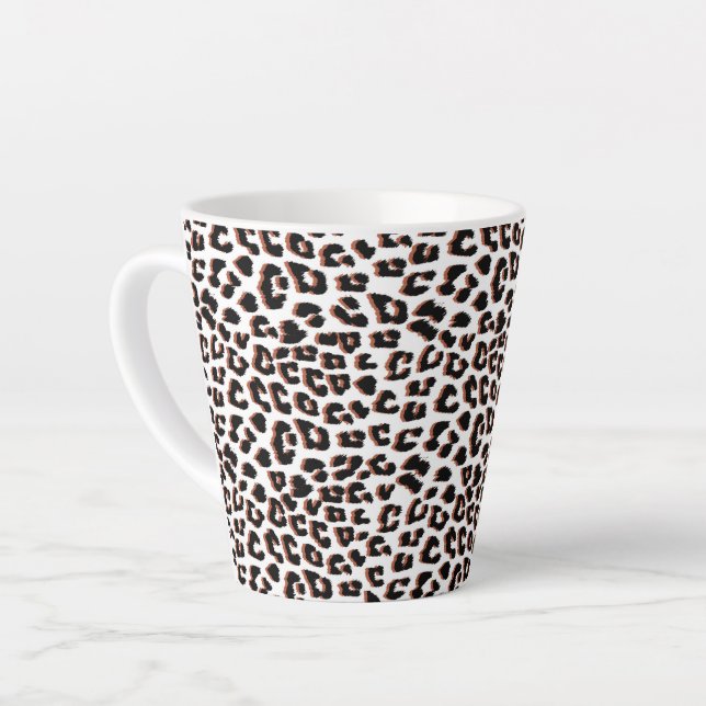 Caneca De Café Latte Impressão Preta Castanho e Leopardo Branco (Ângulo esquerdo)