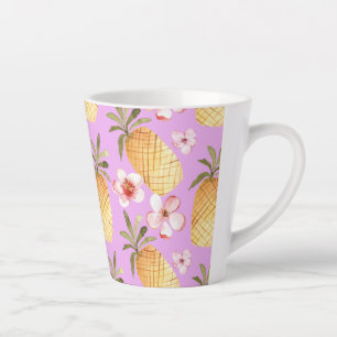 Caneca De Café Latte Impressão tropical de abacaxi retrô sobre fundo li