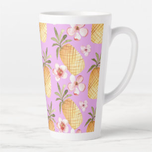 Caneca De Café Latte Impressão tropical de abacaxi retrô sobre fundo li