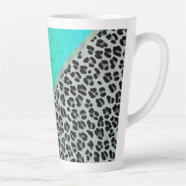 Caneca De Café Latte Impressão Tropical Leopardo de Teal com Espessura 