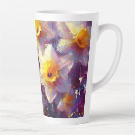 Caneca De Café Latte Impressionista Daffodil Floral Purple Amarelo