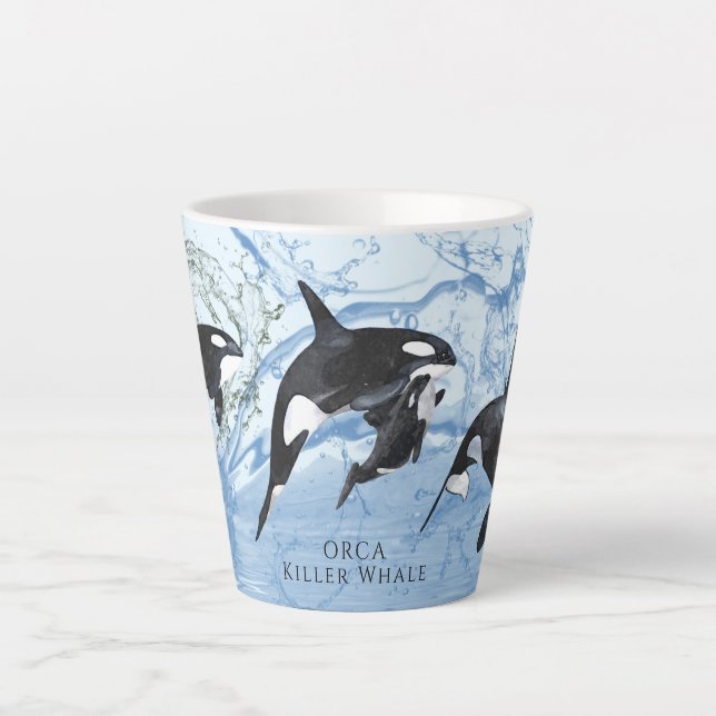 Caneca De Café Latte Incrível "Black and White Watercolor Orcas" (Frente)