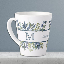 Caneca De Café Latte Indigo Blue Deixa Monograma de Borda