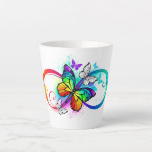 Caneca De Café Latte Infinidade brilhante com borboleta arco-íris