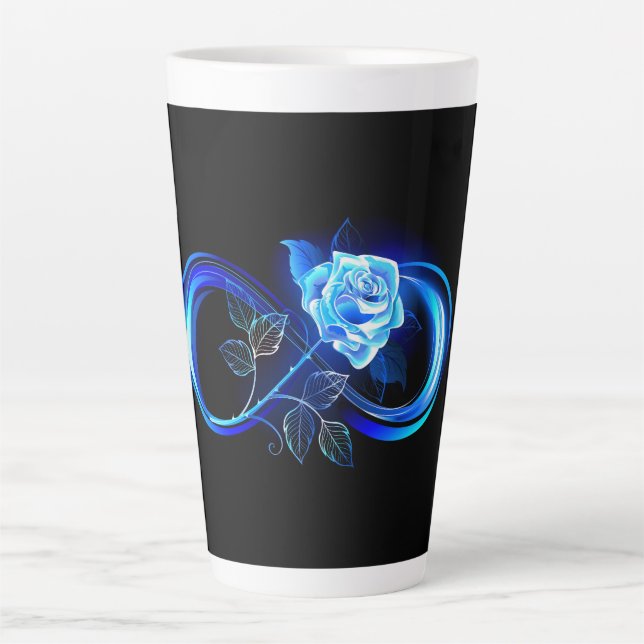 Caneca De Café Latte Infinidade brilhante com rosa azul (Frente)