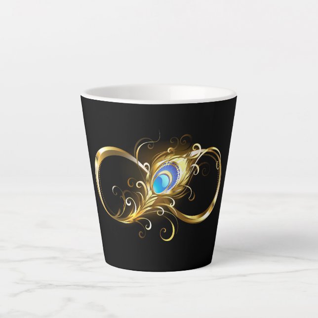 Caneca De Café Latte Infinidade com a pena Pavão de Ouro (Frente)