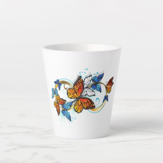 Caneca De Café Latte Infinidade de Borboletas Monarca (Frente)