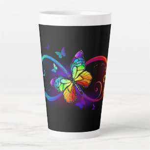 Caneca De Café Latte Infinidade vibrante com borboleta arco-íris a pret