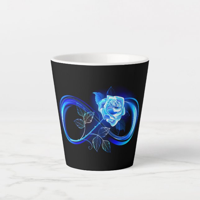 Caneca De Café Latte Infinito brilhante com rosa azul (Frente)