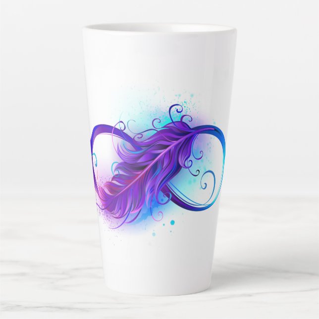 Caneca De Café Latte Infinito com Pena Roxa (Frente)
