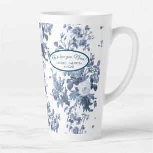 Caneca De Café Latte Inglês Floral Garden Blue n White Nana Avó