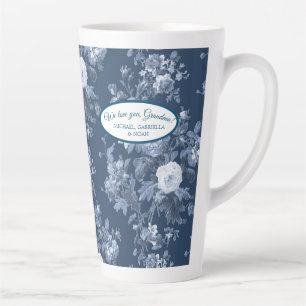 Caneca De Café Latte Inglês Floral Garden Marinho Azul n Vovó Branco