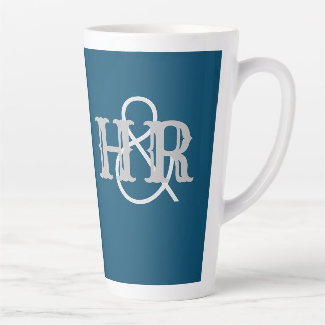 Caneca De Café Latte Iniciais conjuntas de Casais felizes em um (Direita)