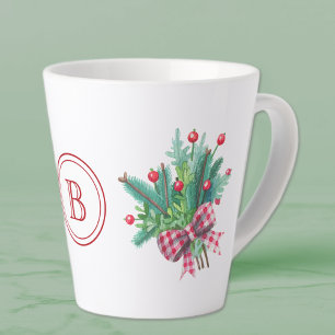 Caneca De Café Latte Inicial, Aquarela Frutas Vermelhas & Folhagens 12o