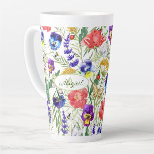 Caneca De Café Latte Insetos de Flores Selvagens de Cor Única Coloridas