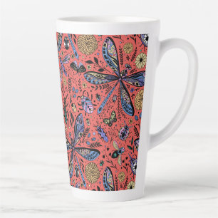 Caneca De Café Latte Insetos de porta em vermelho-coral
