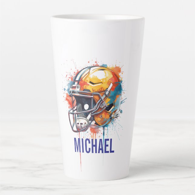 Caneca De Café Latte Inspirational Motivational Football Helmet Name (Frente)
