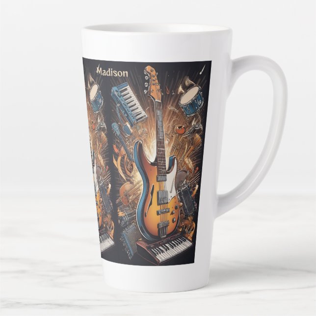 Caneca De Café Latte Instrumentos Musicais de Nome Personalizado (Direita)
